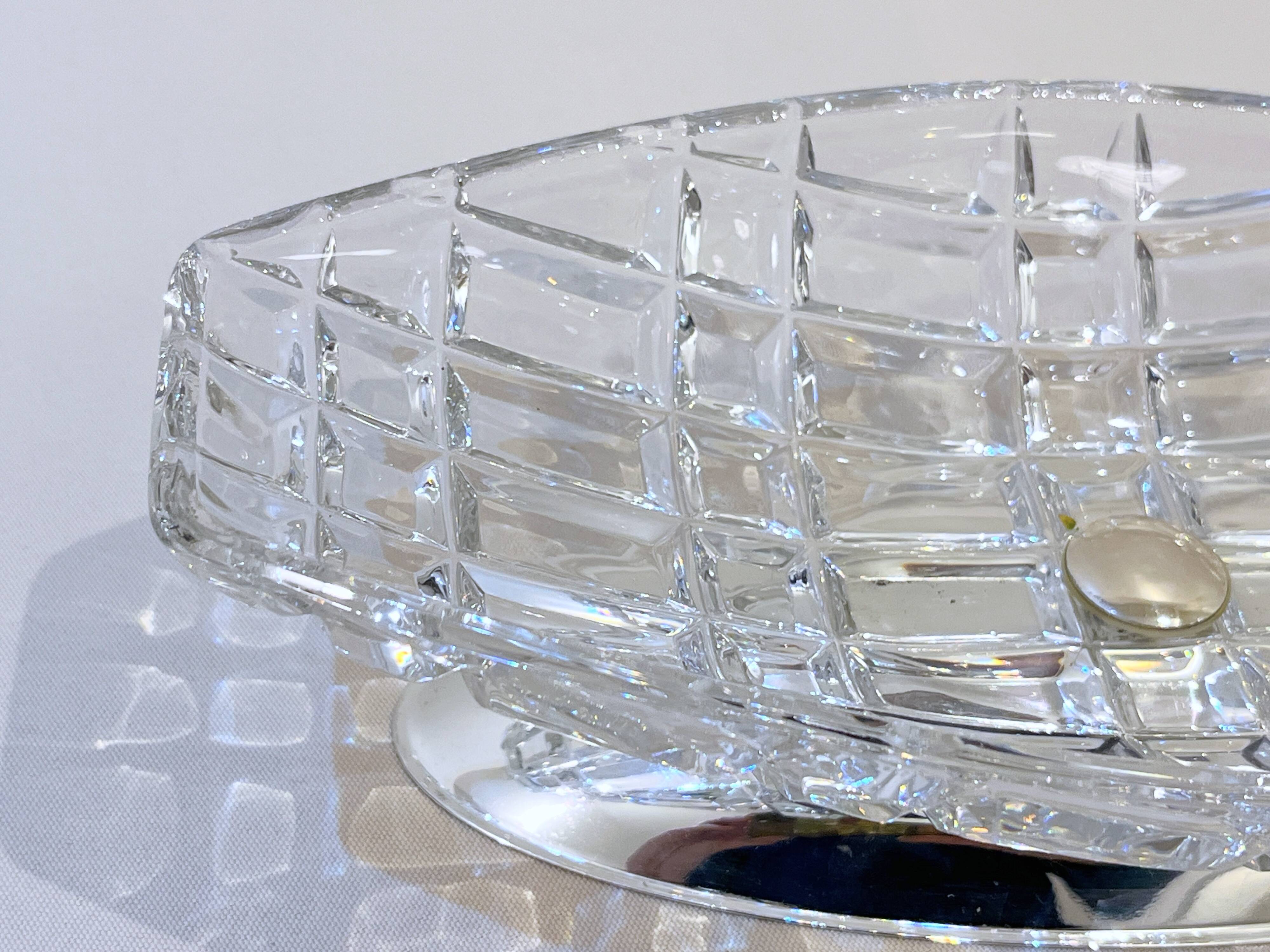 Art deco fruit bowl in crystal and metal husser strasbourg 1960 flat