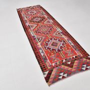 3x10 Vintage Burgundy Kilim Runner Rug 95x302Cm