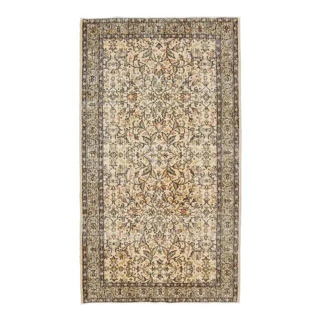 Vintage Turkish Oushak Handmade Wool Cotton Beige Area Rug 119x213
