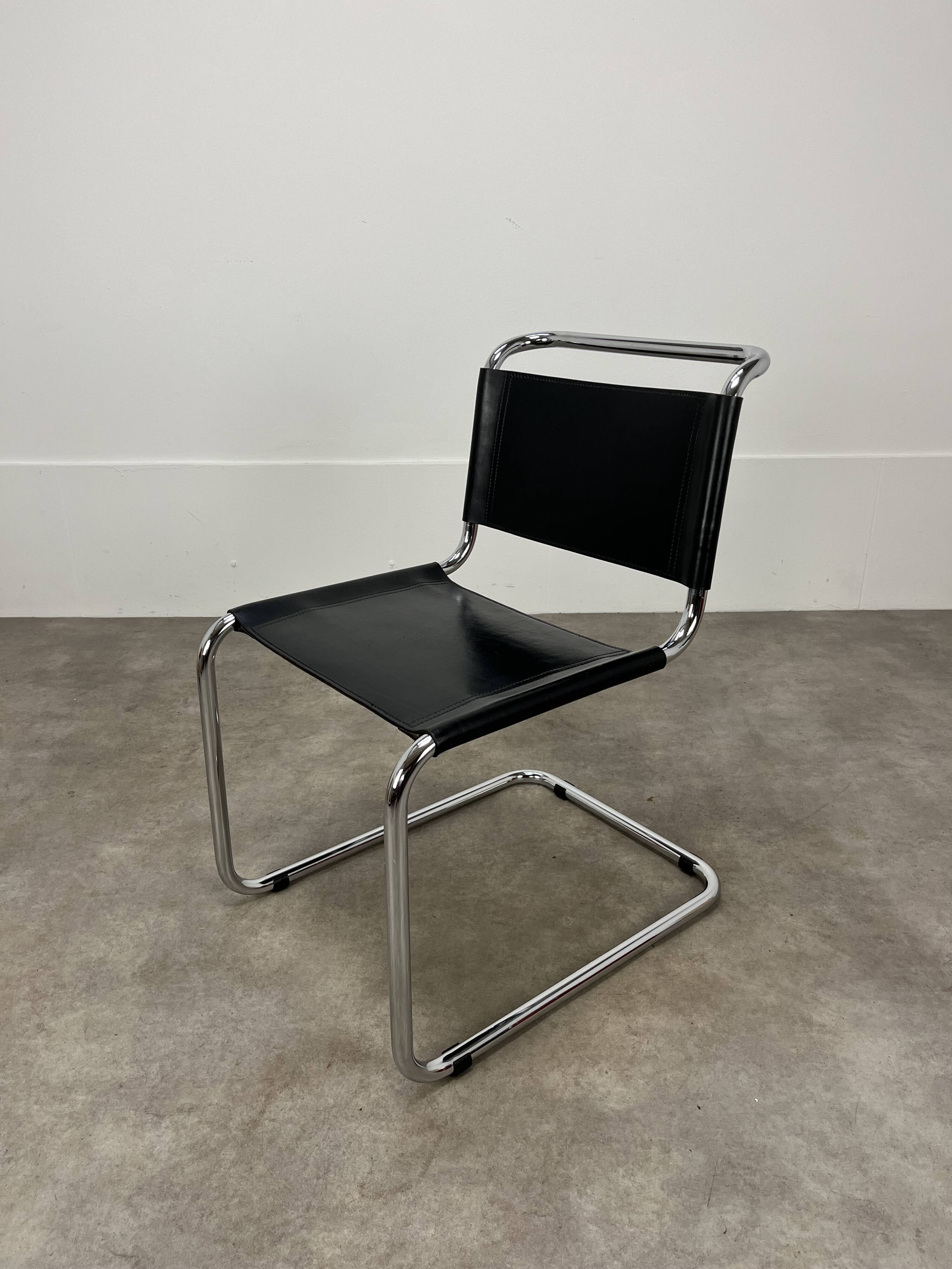 B33 chair black leather, 1980, Marcel Breuer