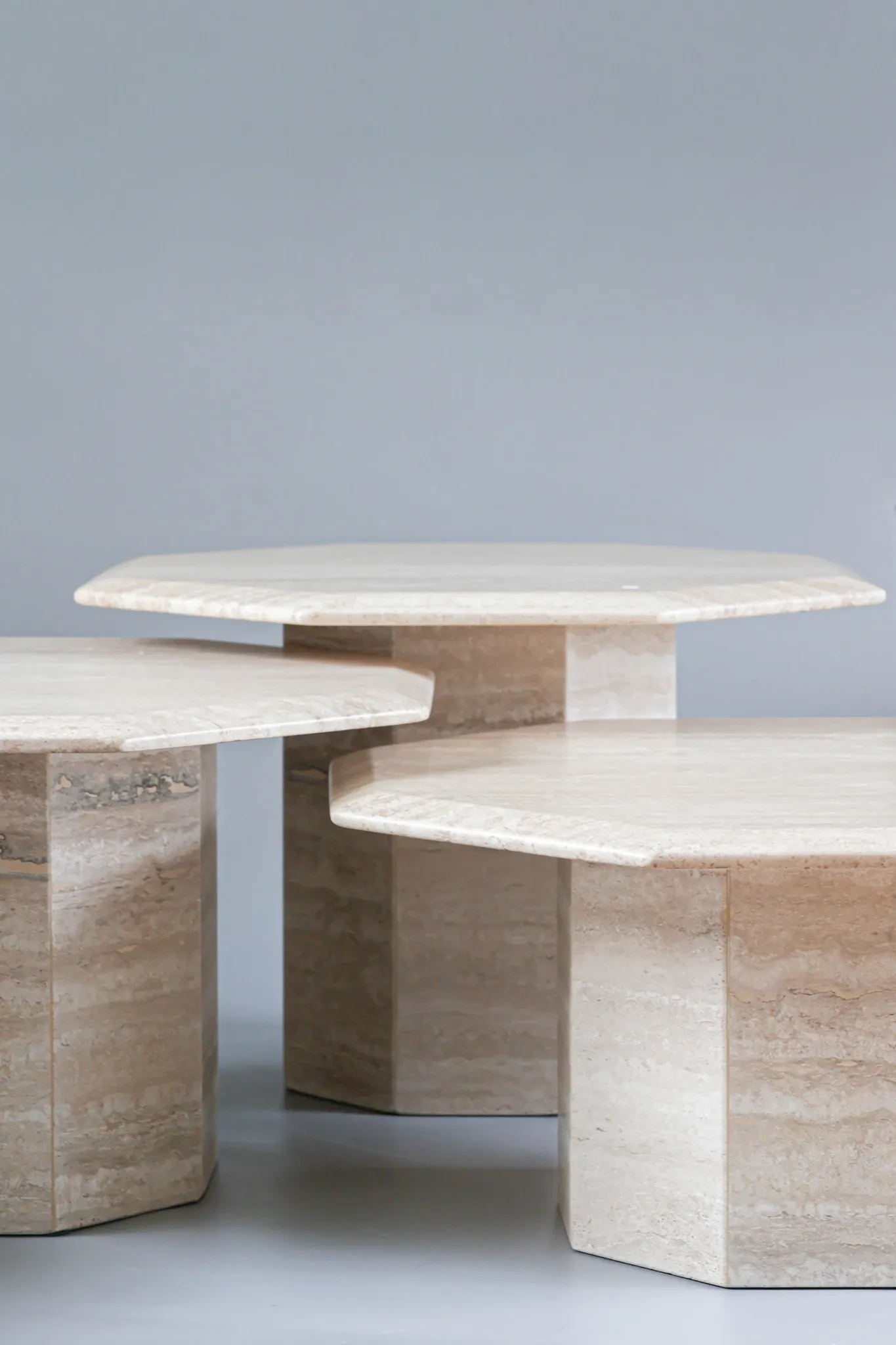 Set of 3 Travertine Octagonal Nesting Tables, 1970s.