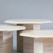 Set of 3 Travertine Octagonal Nesting Tables, 1970s.
