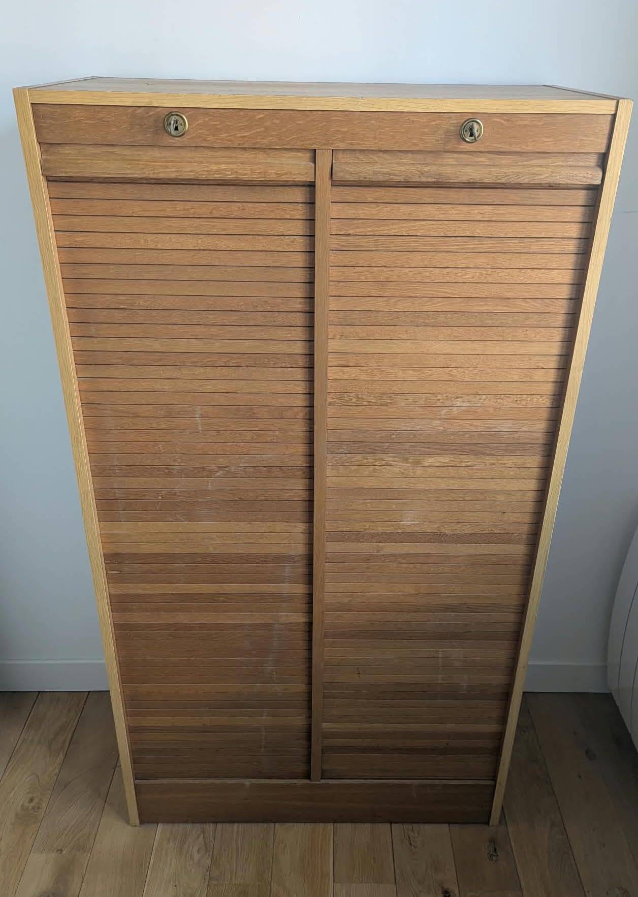 Classeur à rideaux double en chêne, France circa 1970