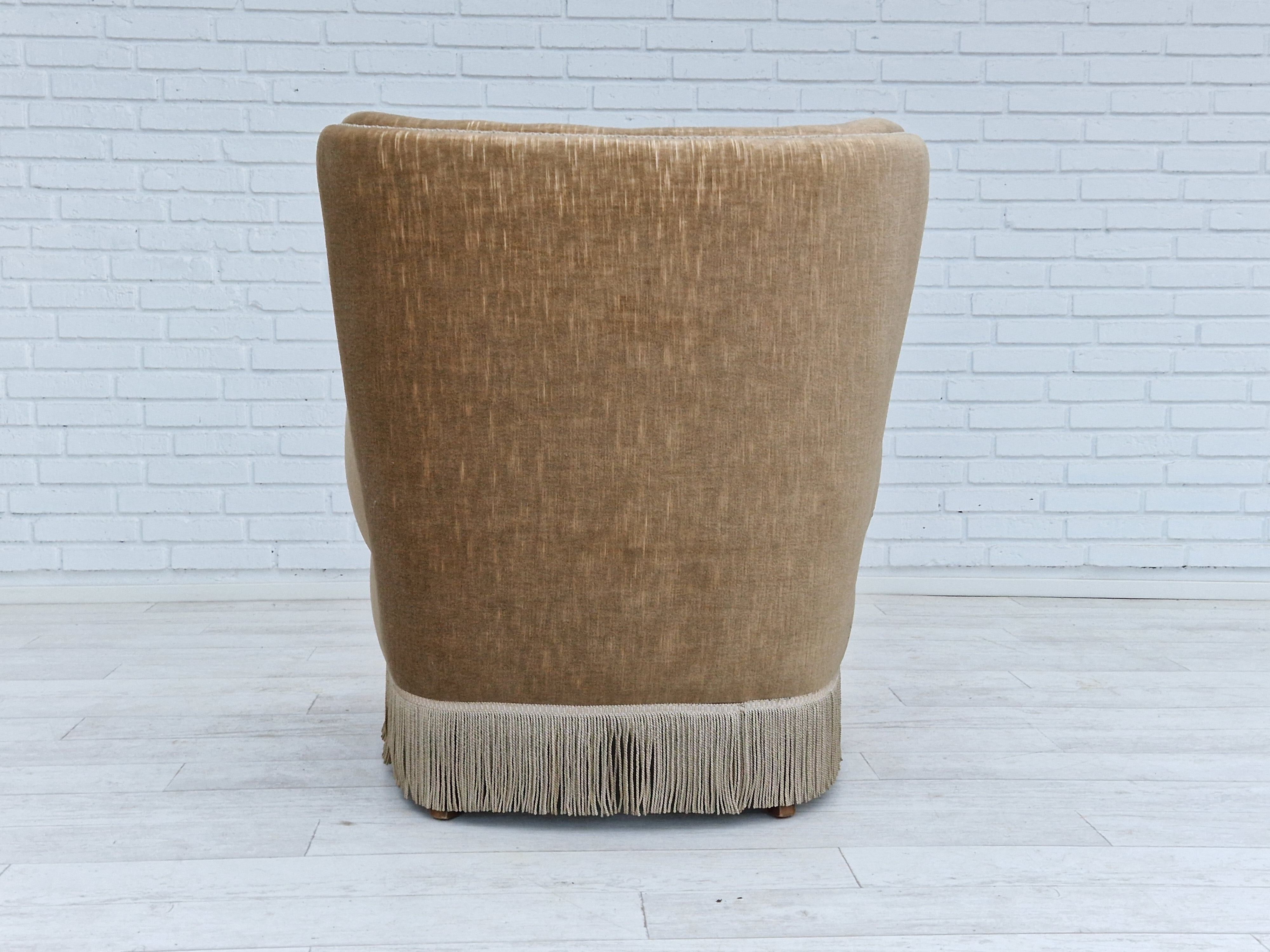 1970s, Danish design, velour chair, original condition, beech wood