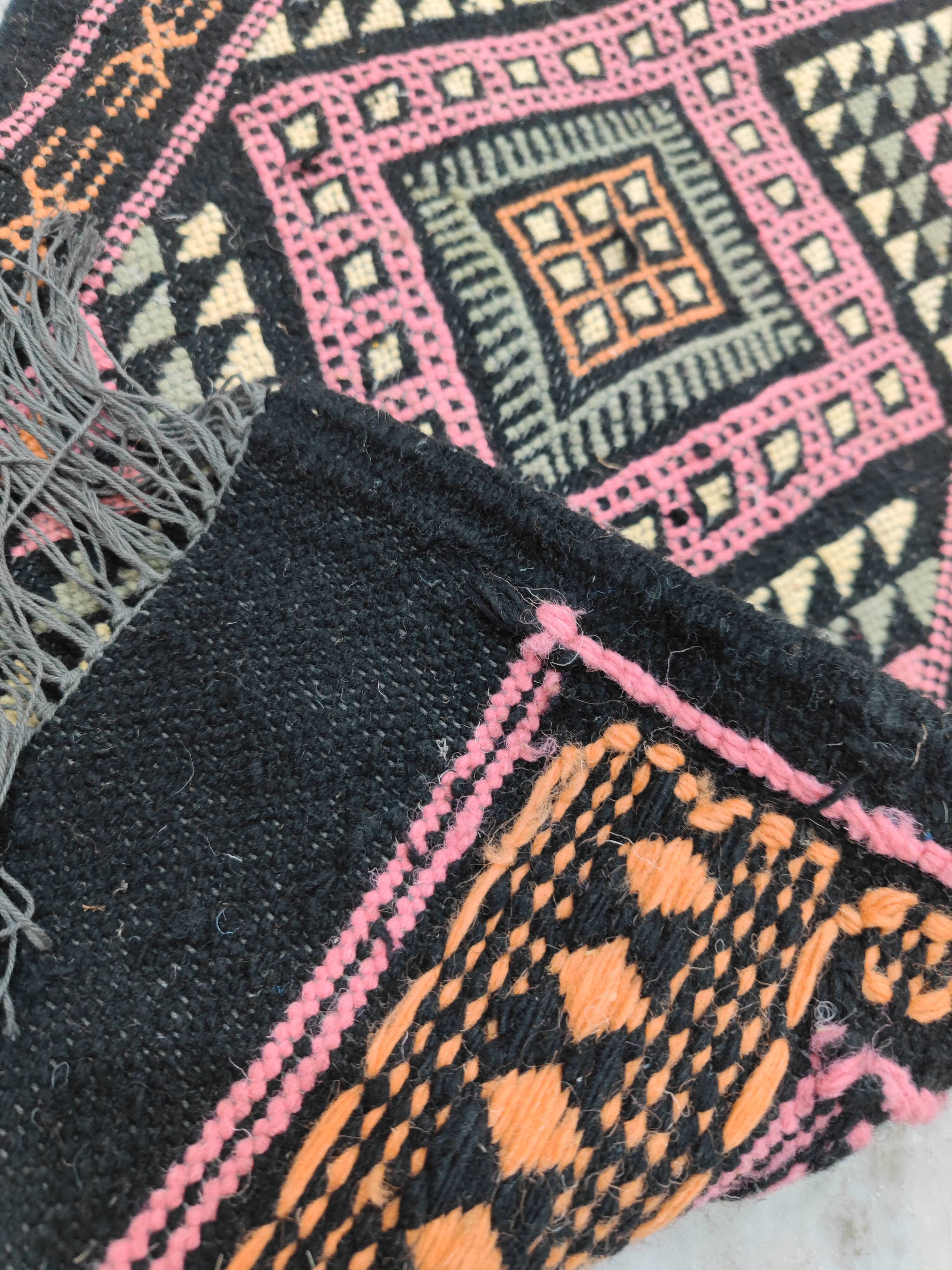 Colorful black margoum rug hand-woven in natural wool