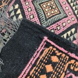 Colorful black margoum rug hand-woven in natural wool