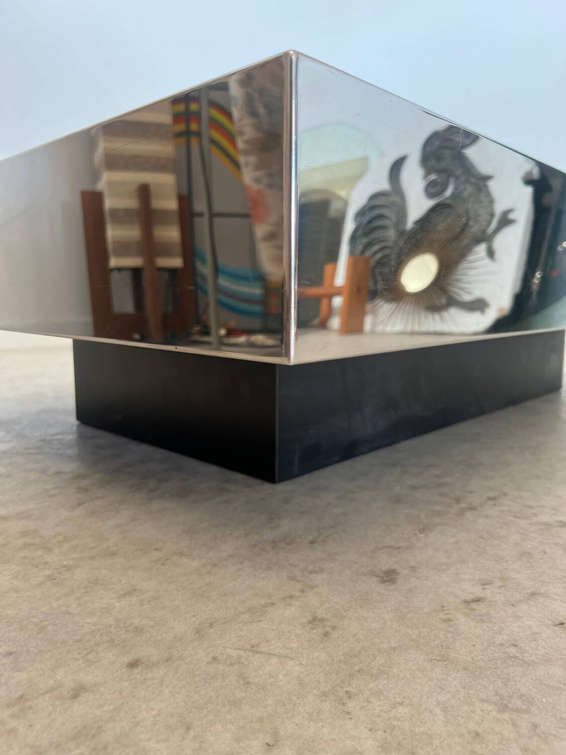 Old glass and chrome coffee table Italian design from the 70s vintage
