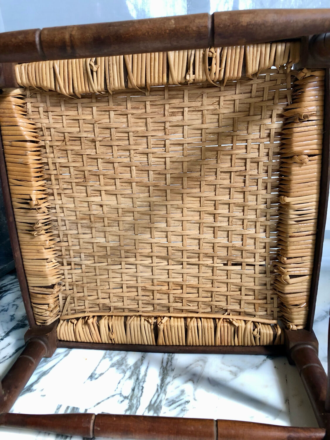 Art Deco corner chair in wood and rattan, 1930