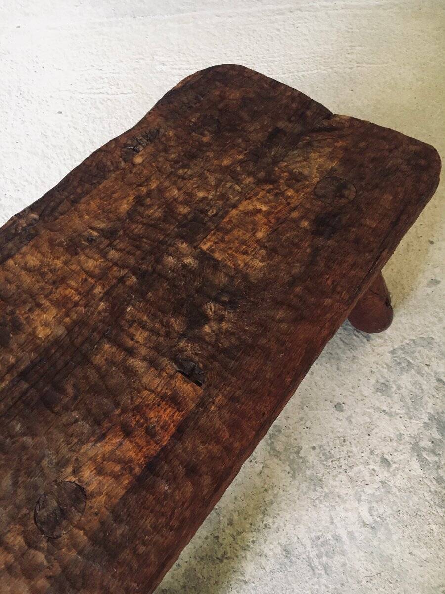 Brutalist Handcrafted Carved Oak Coffee Table, Belgium, 1960s