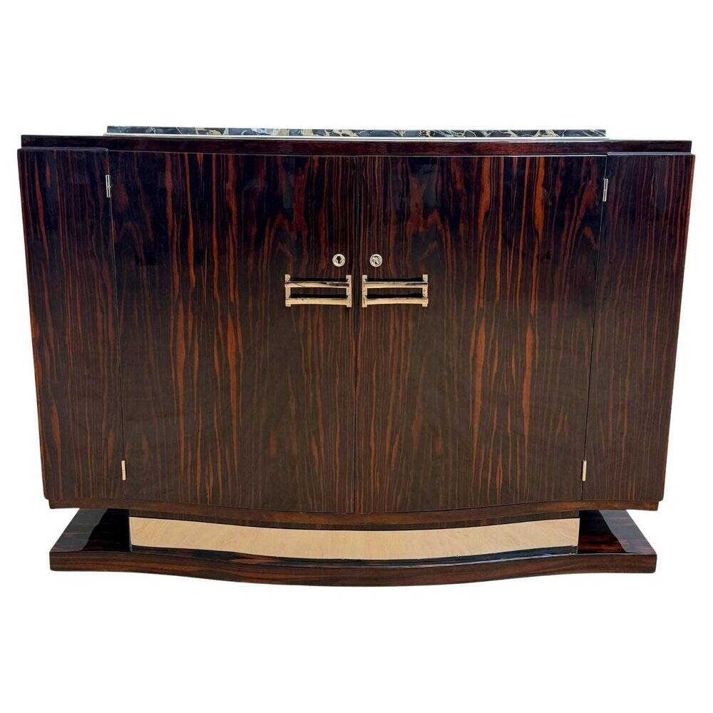 Art Deco Sideboard in Macassar, Marble & Chrome, France, 1930
