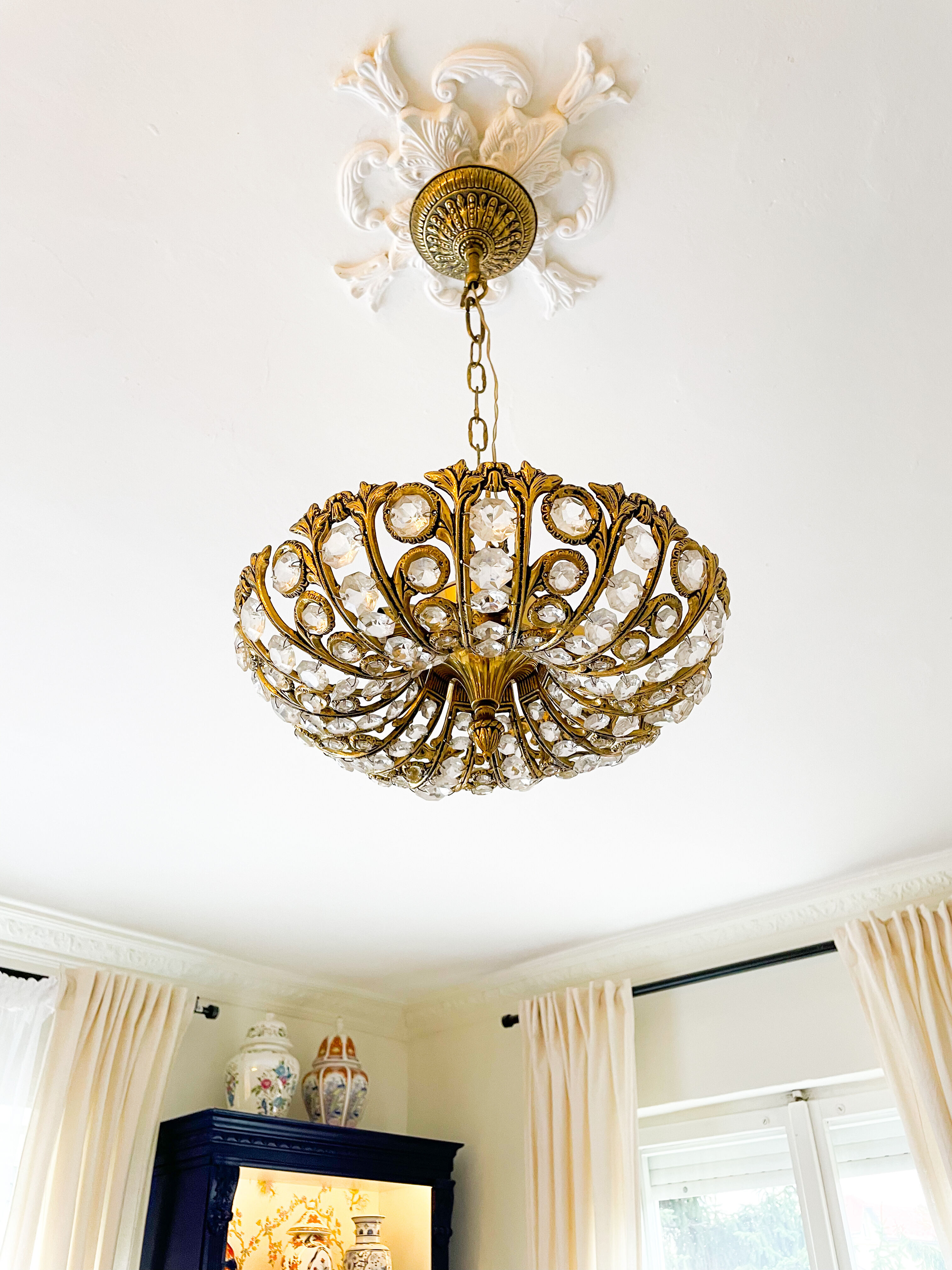 Vintage Palwa suspension in solid brass and crystal.