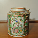 Chinese porcelain teapot Canton China 19th century with wicker basket