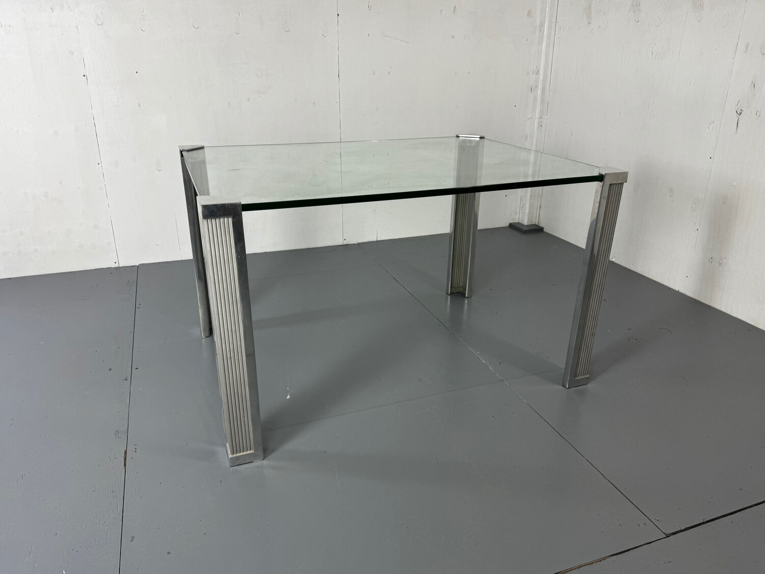 Mid Century Modern Regency Ghyczy Glass and Steel dining table or desk