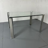 Mid Century Modern Regency Ghyczy Glass and Steel dining table or desk