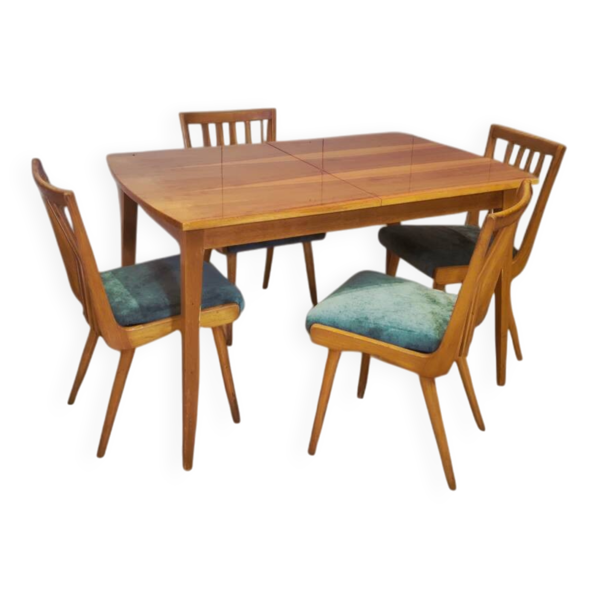 Dining room set, extendable table and 4 chairs, Czech vintage 19.