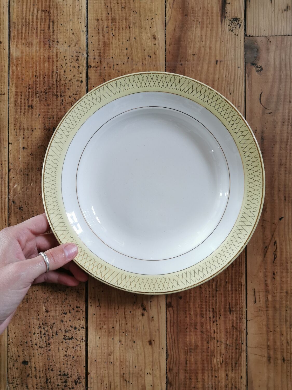 Vintage mismatched hollow plates mint & yellow