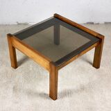 Coffee table in wood and smoked glass