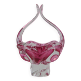 Mid-Century Czech Art Glass Basket Bowl by Josef Hospodka