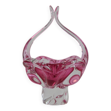 Mid-Century Czech Art Glass Basket Bowl by Josef Hospodka