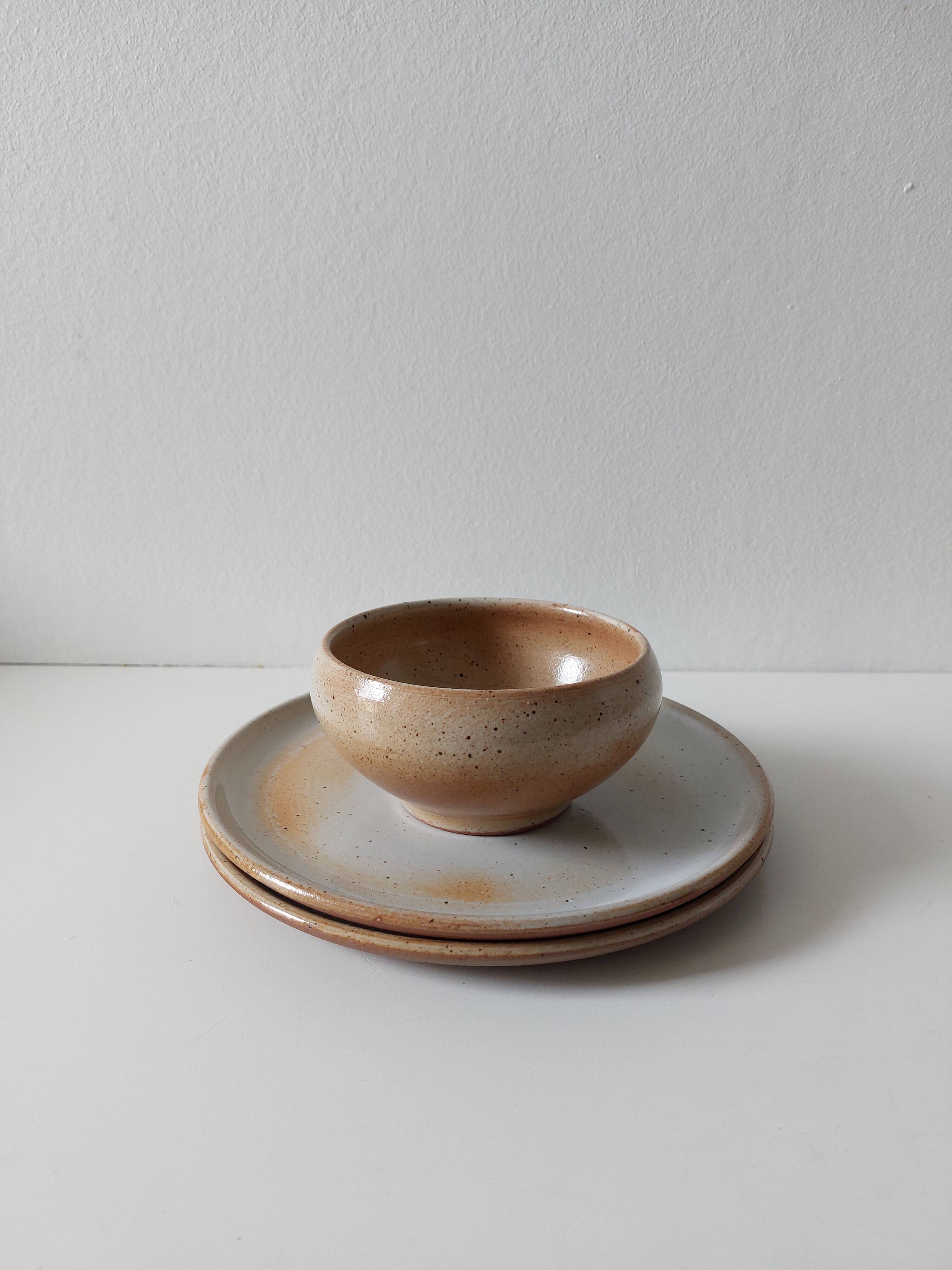 Vintage stoneware plate and bowl lot