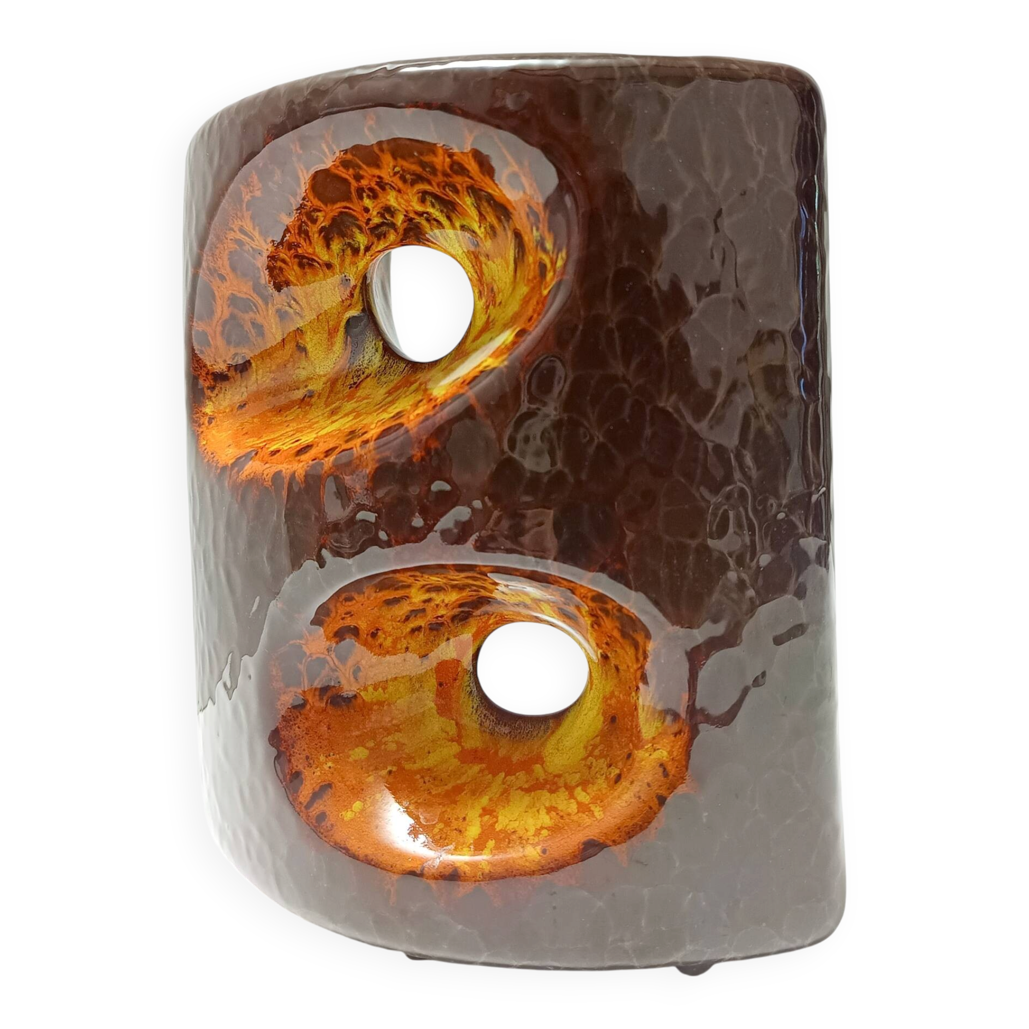 Vase en céramique émaillé marron et orange postmoderne par Giovanni Bertoncello
