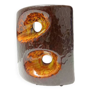Vase en céramique émaillé marron et orange postmoderne par Giovanni Bertoncello