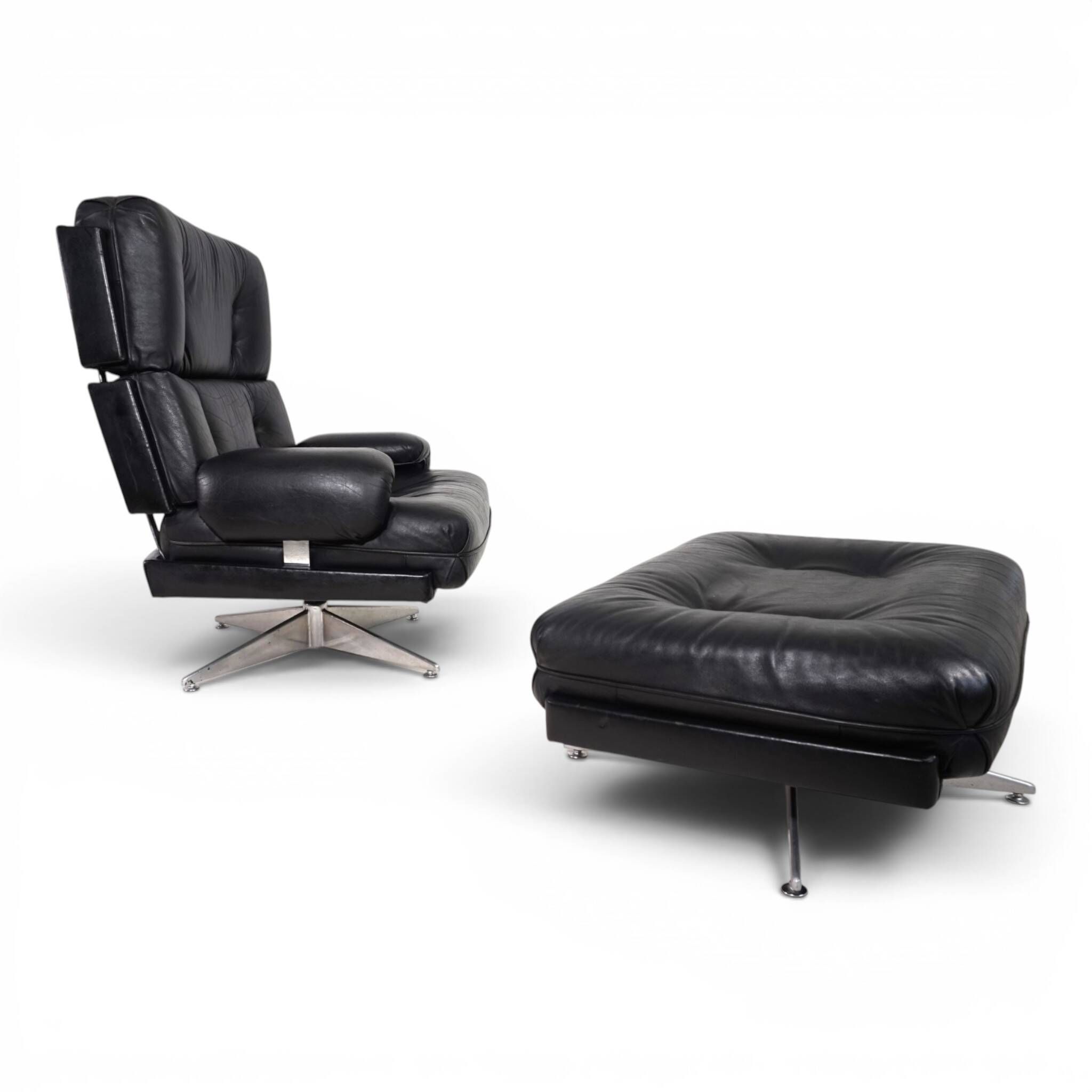 Howard Keith Kohinoor Leather Armchair with Ottoman for HK Furniture, 1970