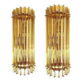 Modern Amber “Triedro” Murano Glass Wall Sconce Pair in Venini Design