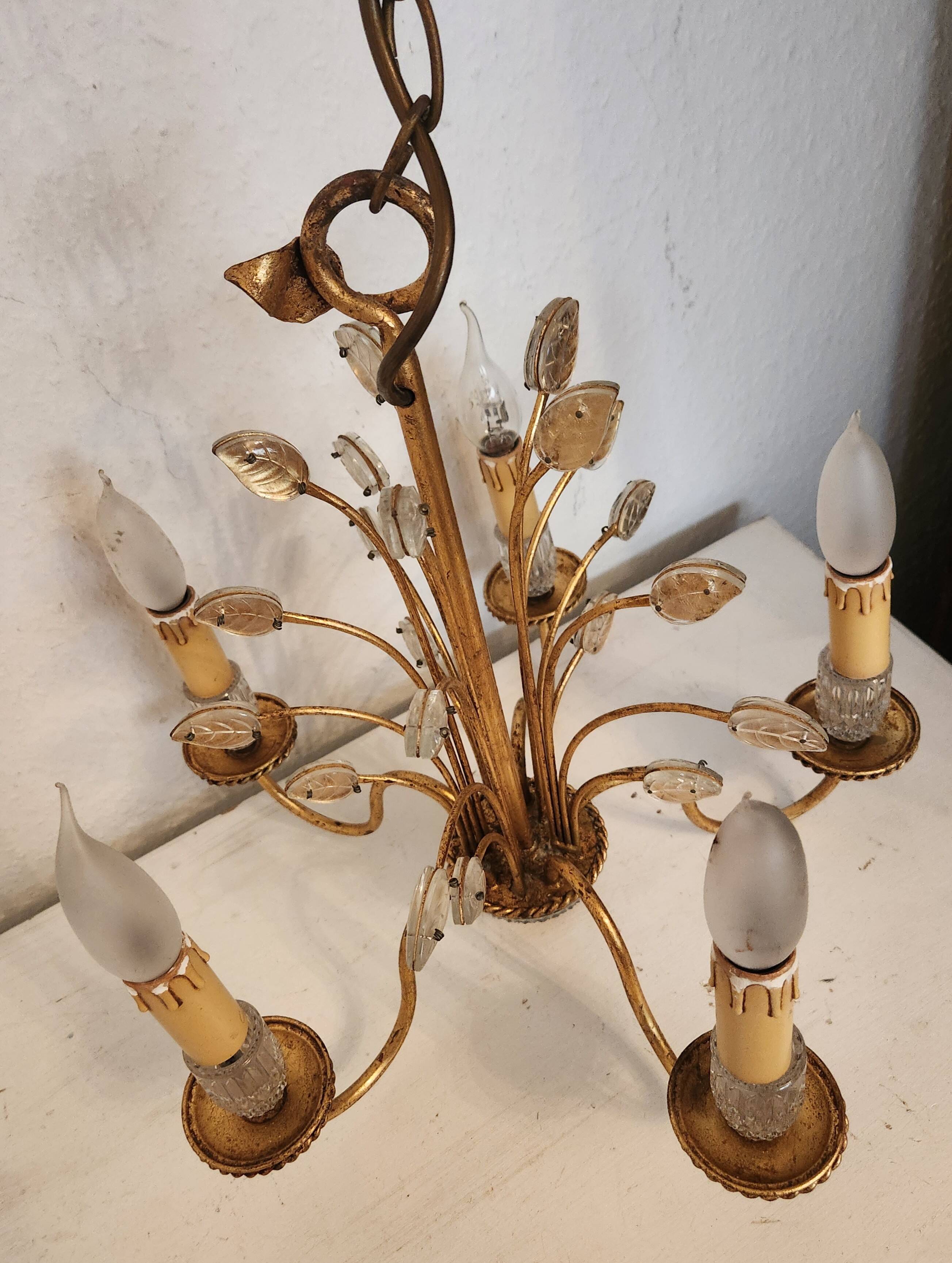 Vintage vergoldet Kronleuchter Maison Baguès Kristall 60er-70er Frankreich