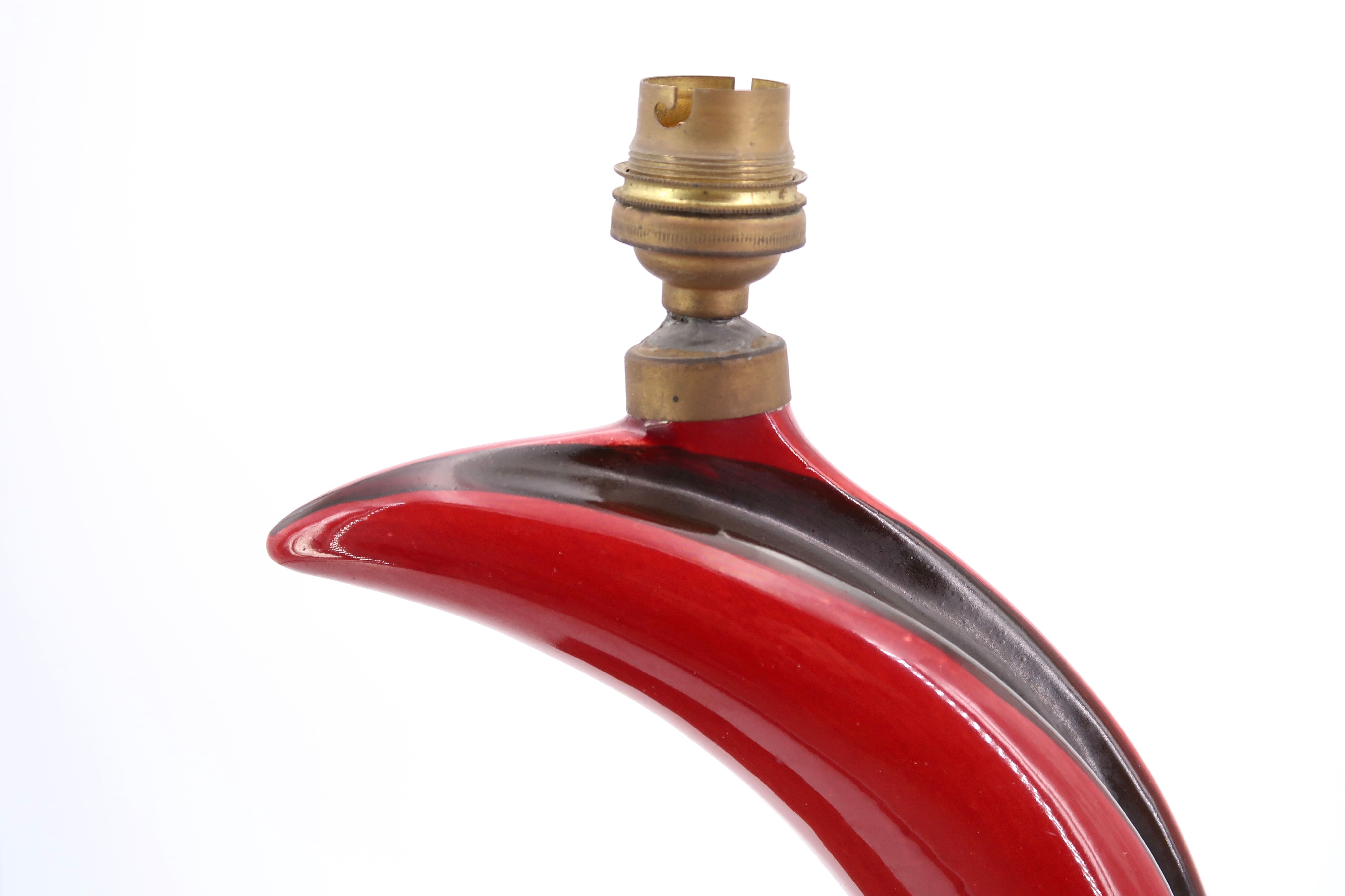 Lampe arquée noire et bordeaux en céramique, années 50