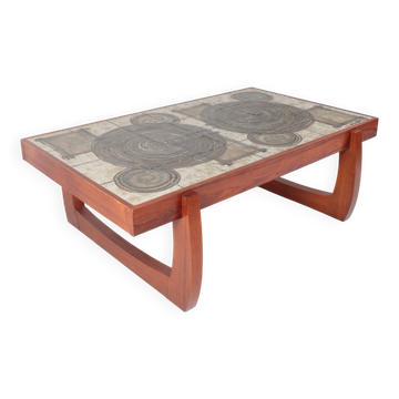 Danish coffee table in rosewood and ceramic signed "Ox Art"