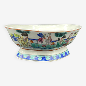 Coupe sur piédouche chinoise, creuse, décor asiatique, décoration chinoisant, vide poche, porcelaine