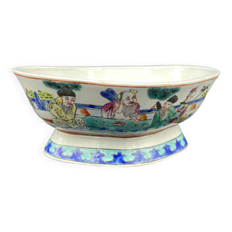 Coupe sur piédouche chinoise, creuse, décor asiatique, décoration chinoisant, vide poche, porcelaine