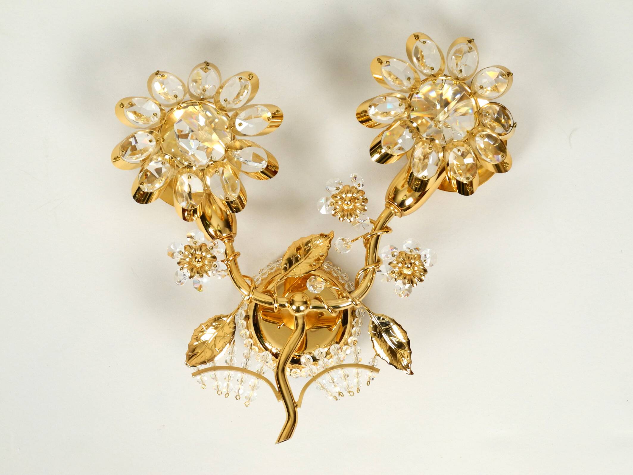 1970s brass crystal glass floral wall lamp by Ernst Palme unused condition