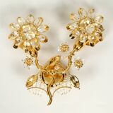 1970s brass crystal glass floral wall lamp by Ernst Palme unused condition