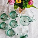 Set of 6 handle glasses and 1 puffed glass jug