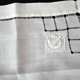 8 Linen napkins with openwork and monogram, size 51 x 57 cm