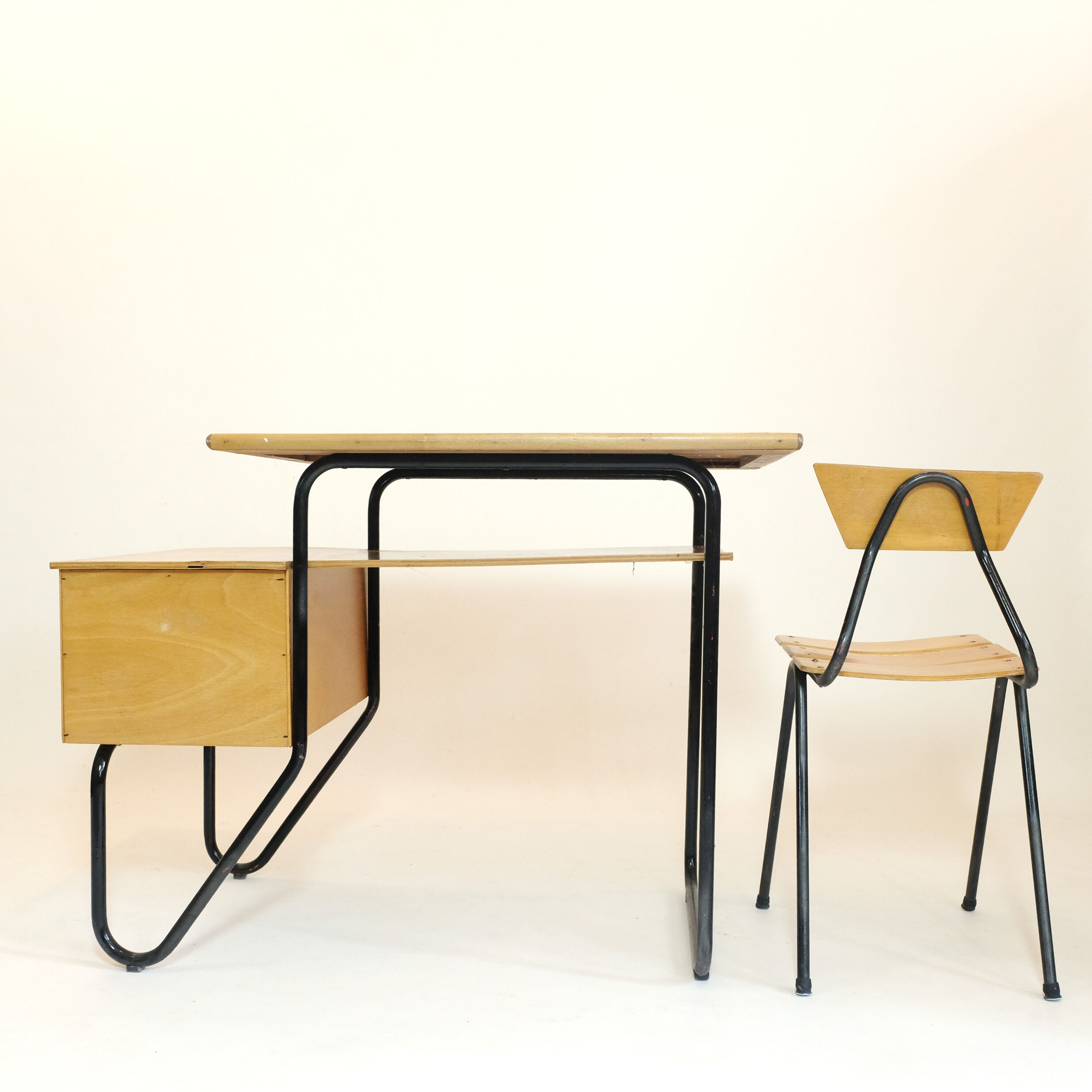 Wooden school desk and chair