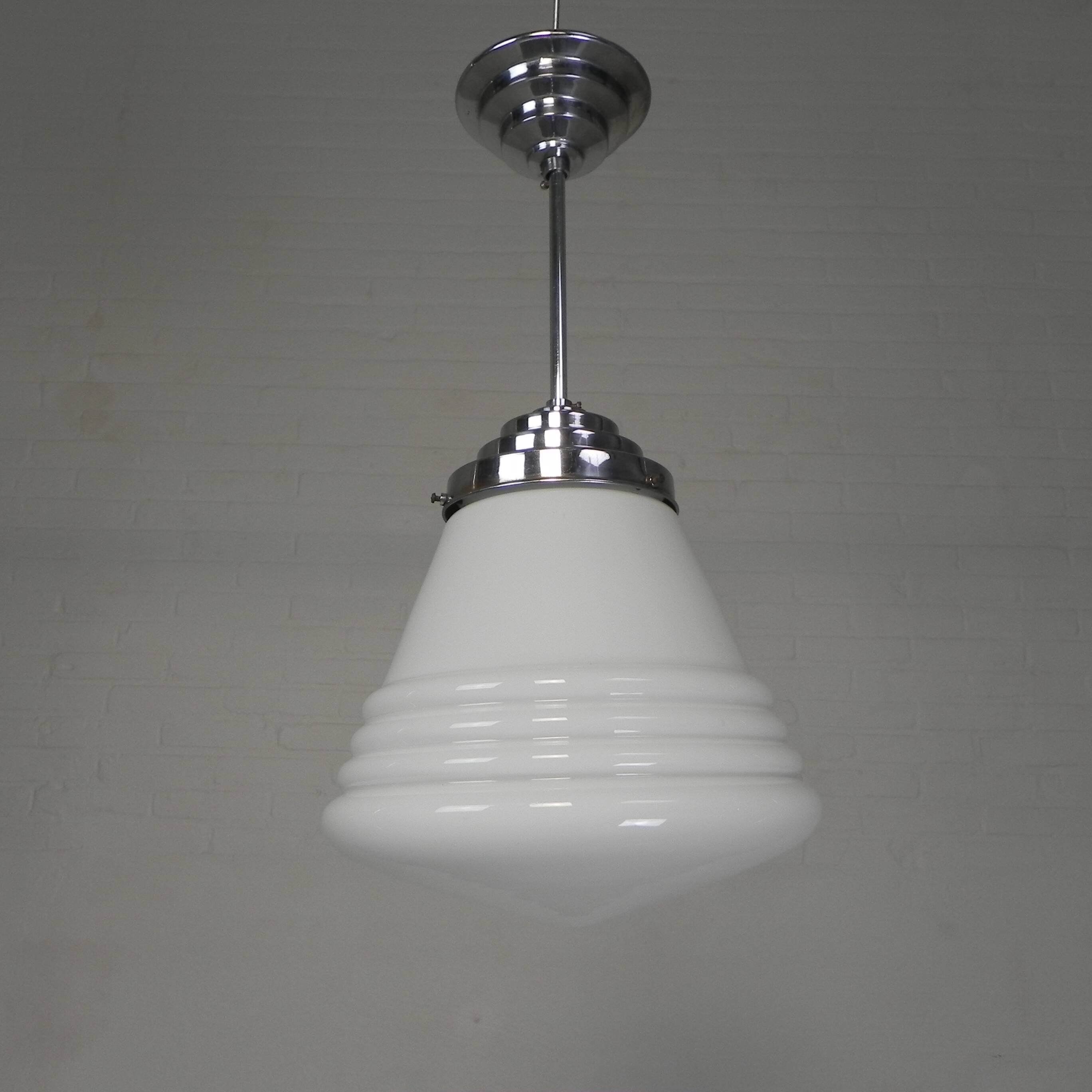 Art Deco pendant lamp with ribbed white globe, 1930s