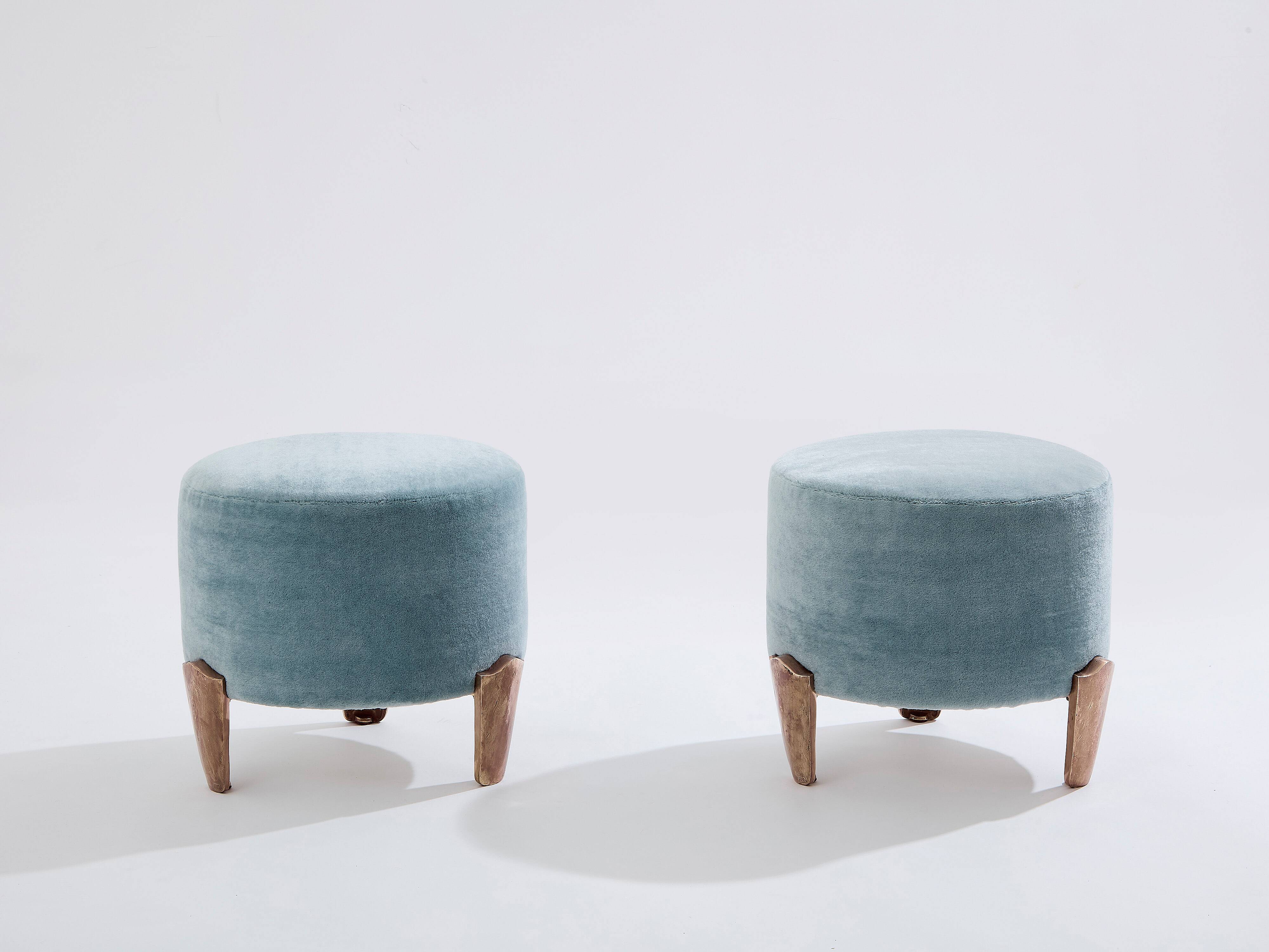 Pair of Garouste & Bonetti Koala pouffes in mohair velvet 1995