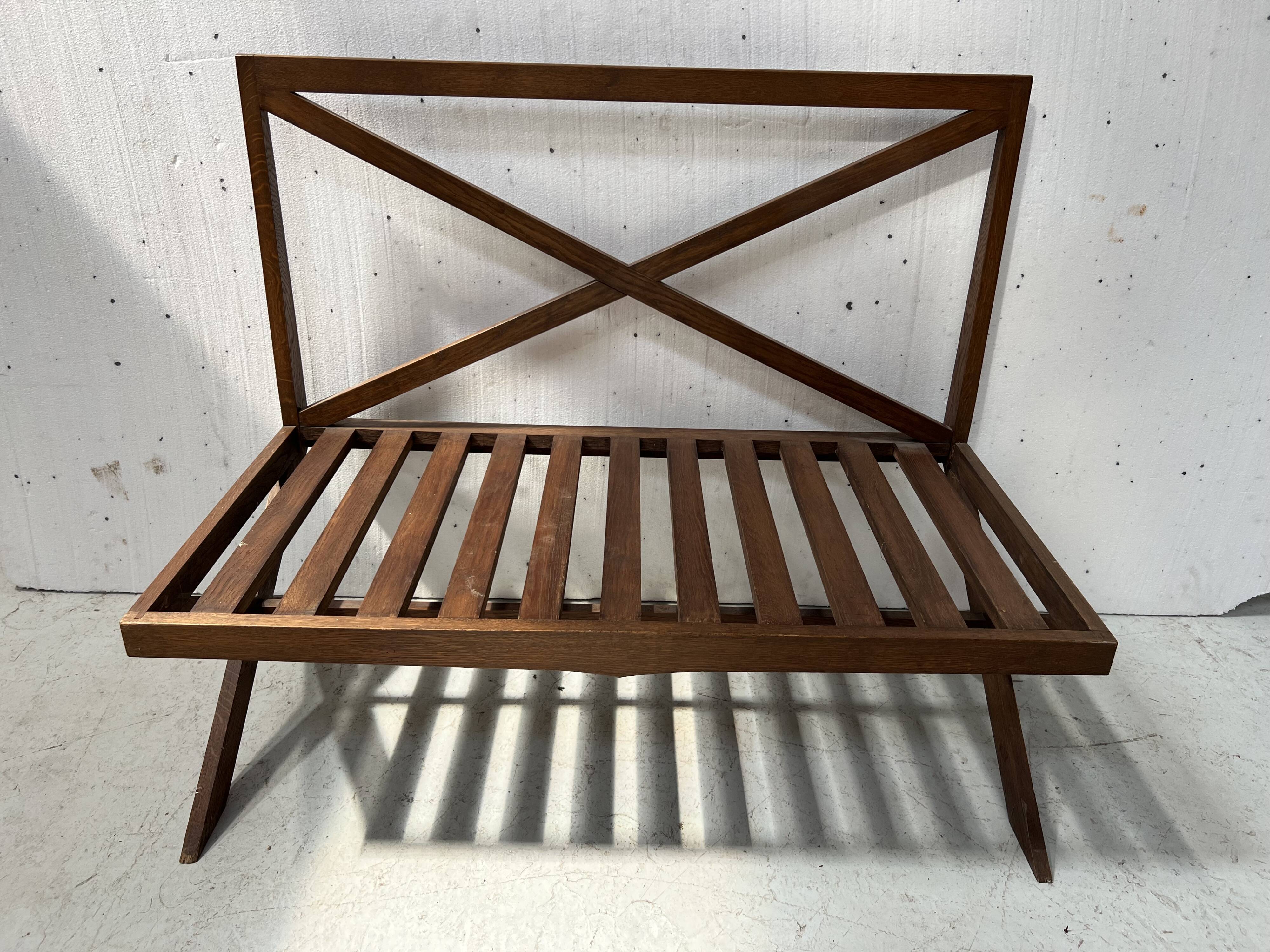 Solid oak terrace bench from the 70s