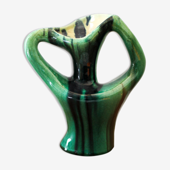Vase en céramique à double anse signé années 50