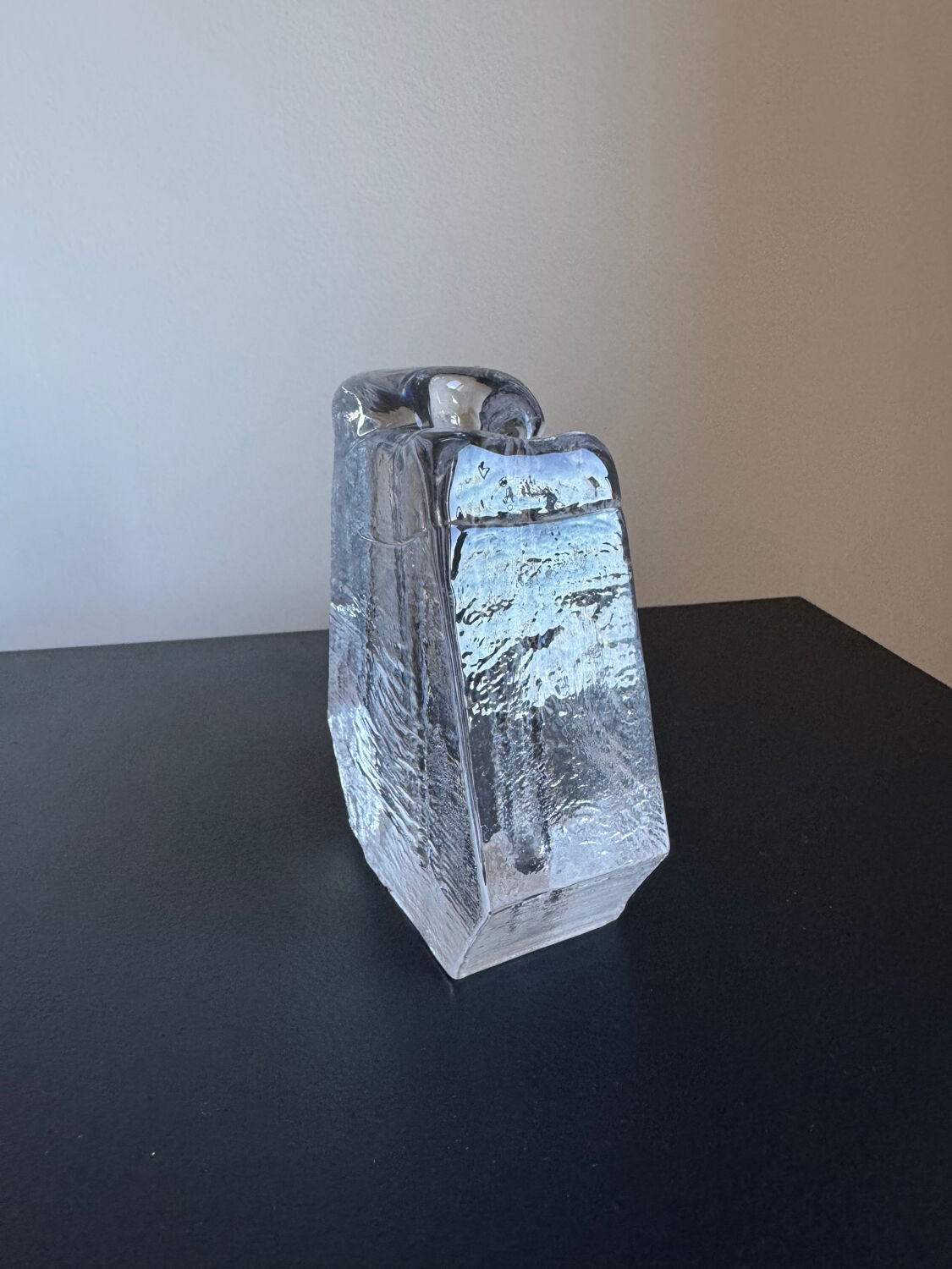 Textured glass button vase in mid-century brutalist style.