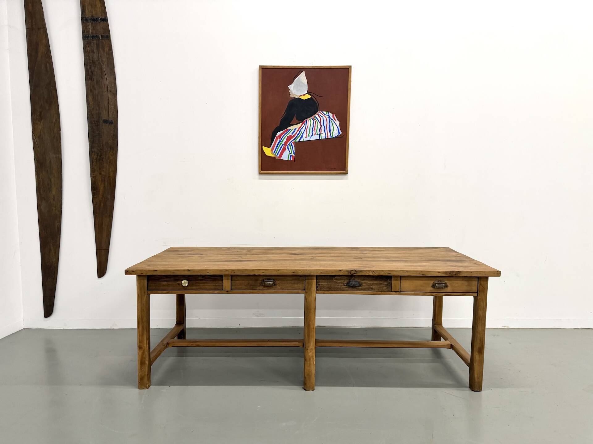 Table de Ferme "Meuble de Métier" en Pin – 8 Tiroirs (L221 cm)