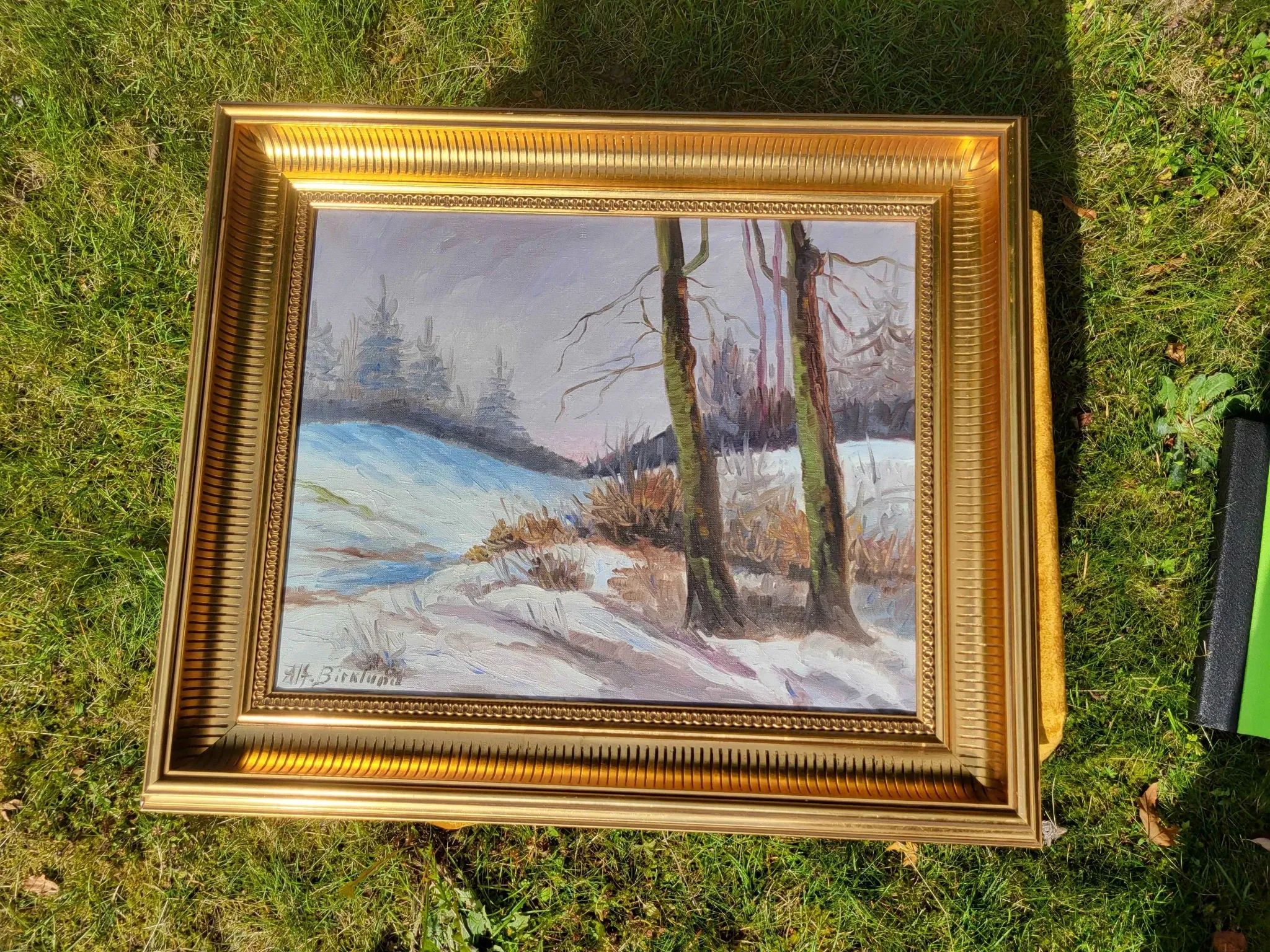 Vintage Winter Landscape with Birch Trees Oil Painting