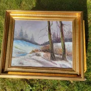 Vintage Winter Landscape with Birch Trees Oil Painting