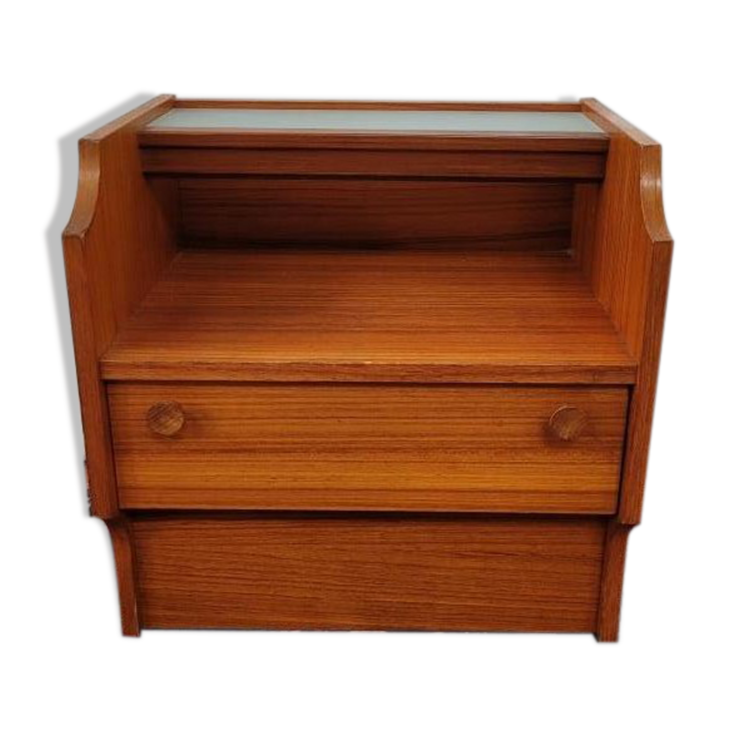 Bedside wood veneered teak, illuminating, 70s