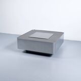 1970s COFFEE TABLE BAR BRUSHED STEEL AND BROWN MELAMINE