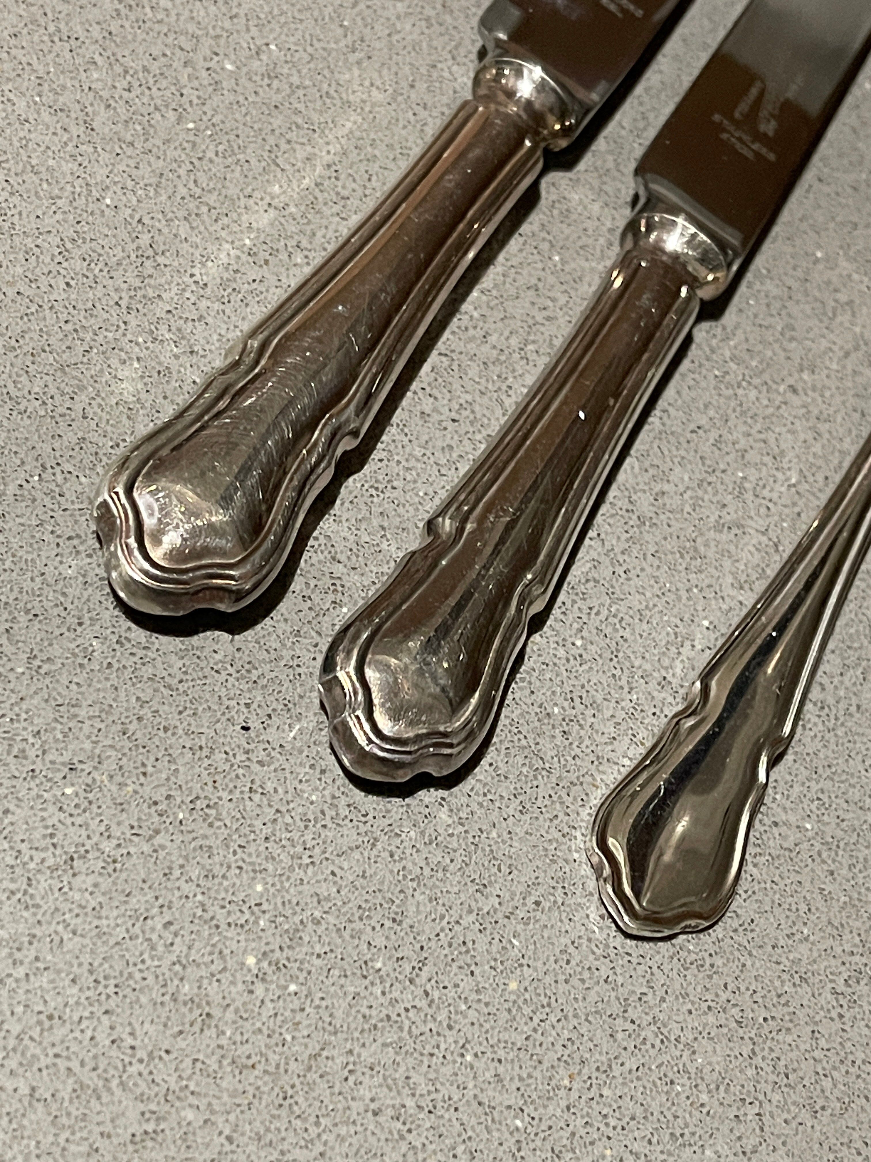 Table Knife Fork Silver Plated Set of Cutlery 37 England Antique Art Deco