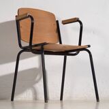 Industrial style chairs with armrests (circa 1950). Set of 2 pieces